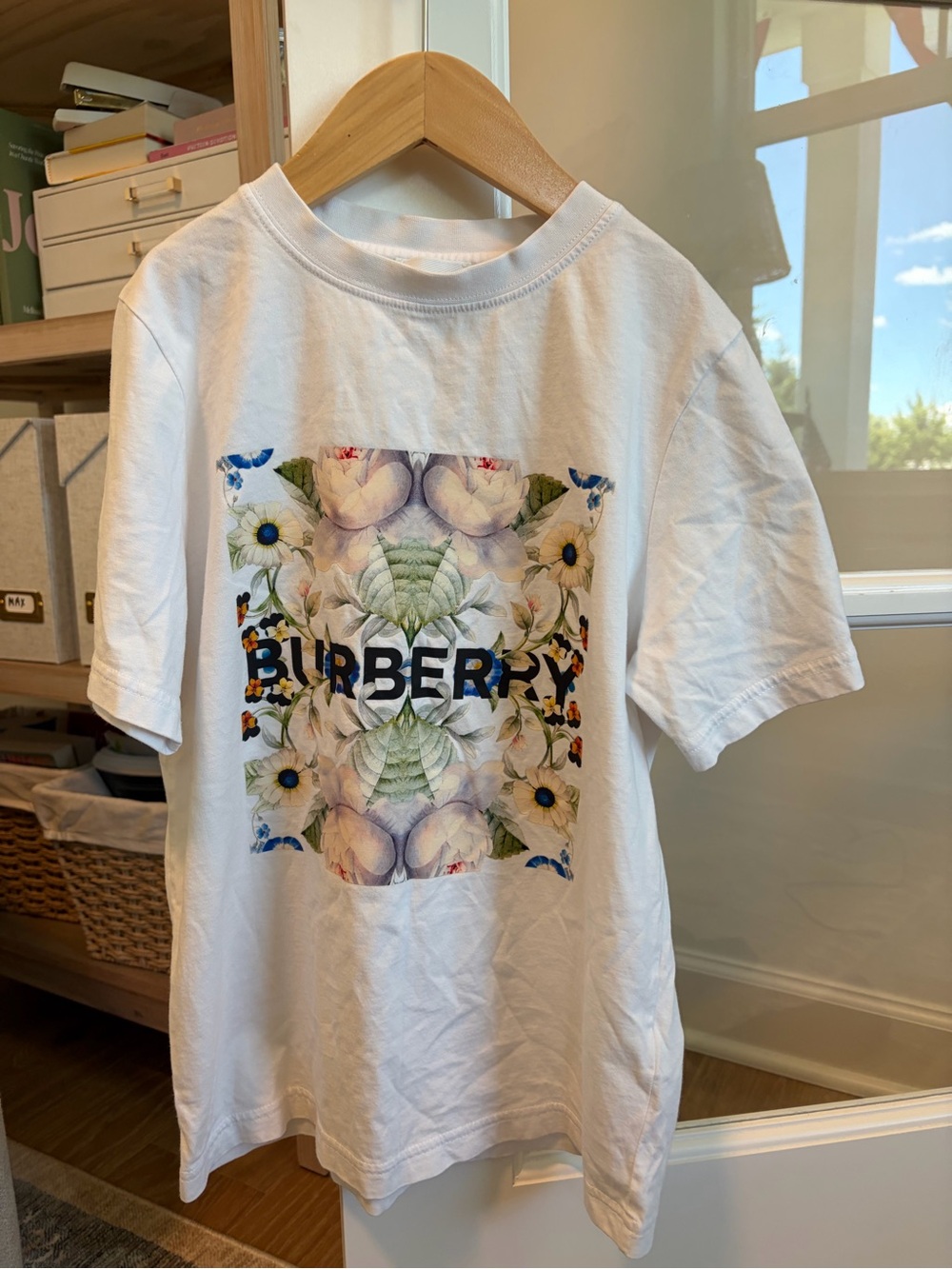 Burberry White Tee with Multicolor Floral Logo